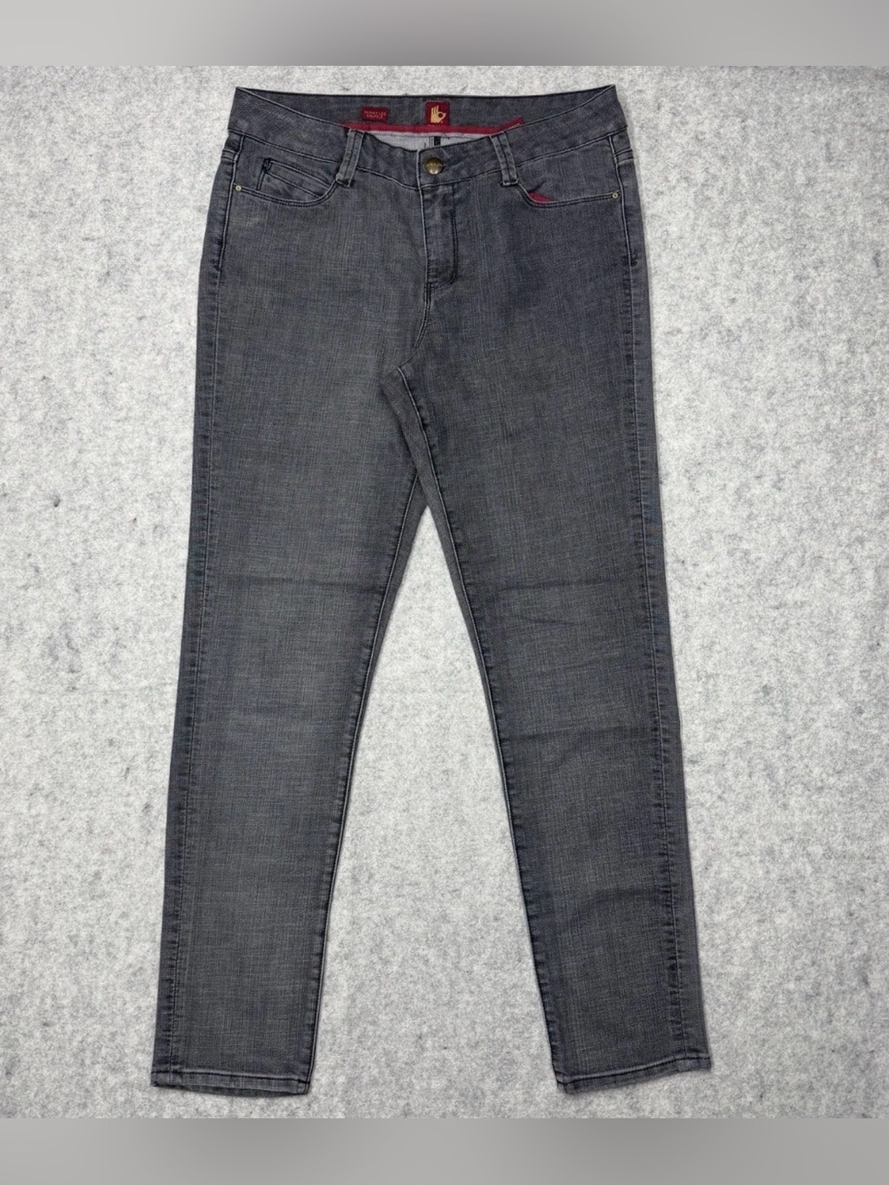 Sasson Ooh La La Womens Sz 12 Skinny Leg Jeans Gray Acid Wash Rhinestone Pocket